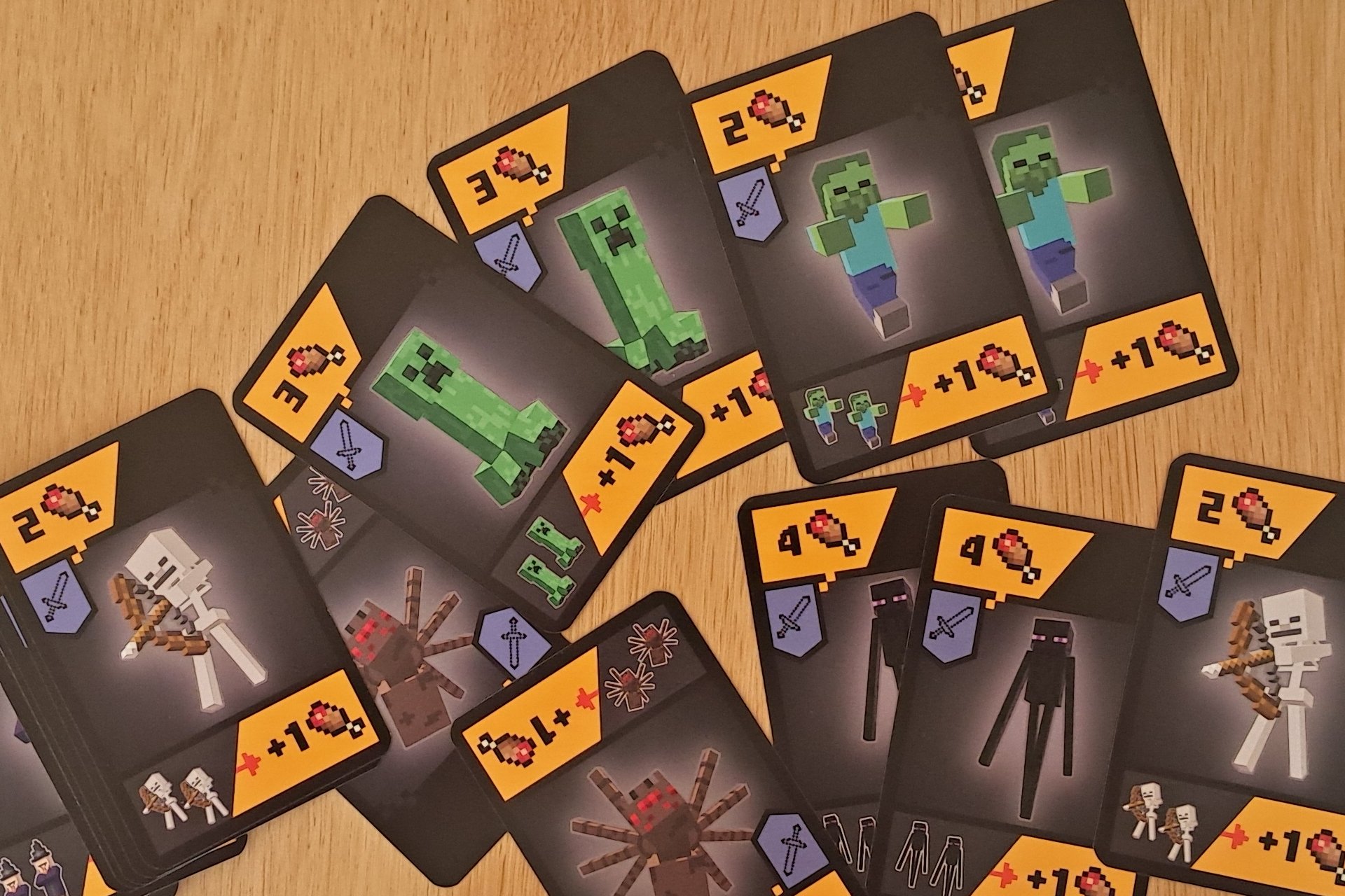 Hostile mob cards from the Minecraft Explorers card game