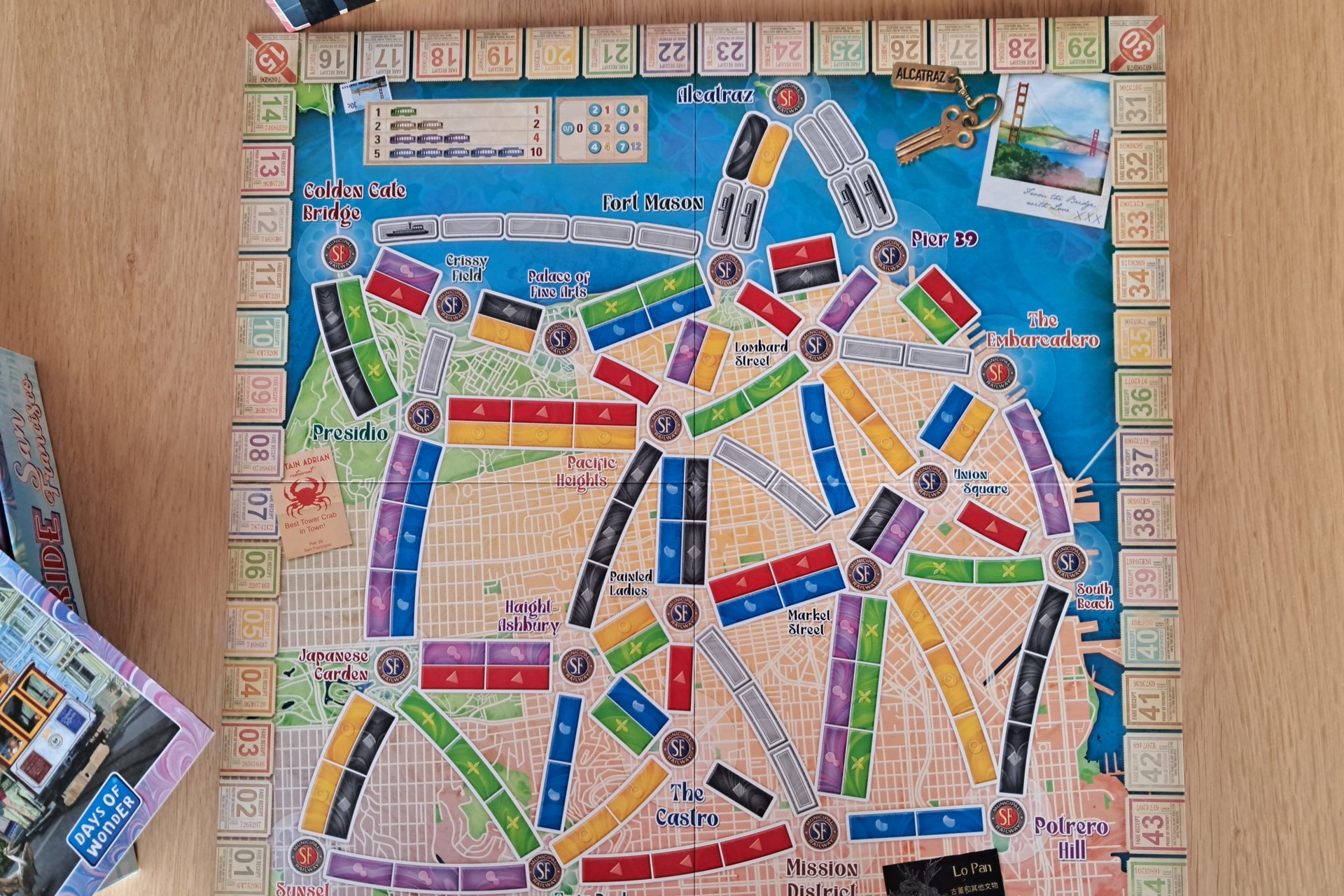 Ticket to Ride San Francisco game board showing the city map and tram routes.