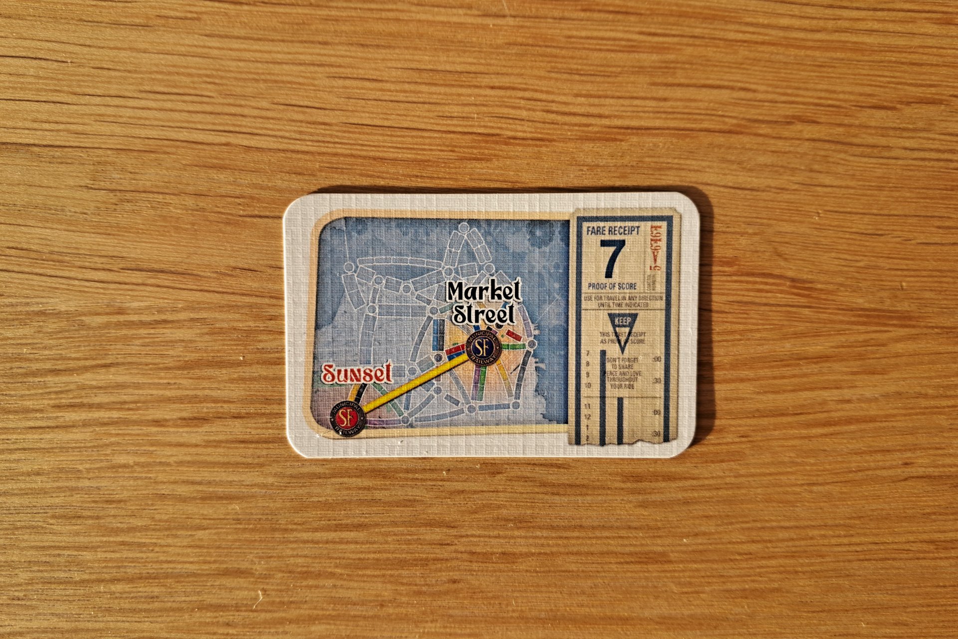 Close up shot of a Ticket to Rid San Francisco destination ticket card.